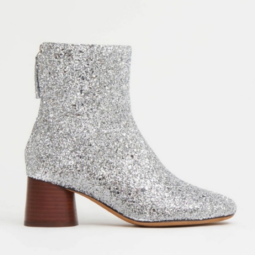 RARE Mansur Gavriel Women's Glove Zip Square Toe Boots in Glitter